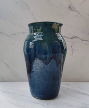 Load image into Gallery viewer, Medium Vase with Royal Blue Base and a Glazed Teal Middle and Lip
