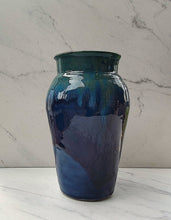 Load image into Gallery viewer, Medium Vase with Royal Blue Base and a Glazed Teal Middle and Lip
