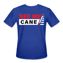 Load image into Gallery viewer, See Me Cane Men’s Moisture Wicking T-Shirt - royal blue
