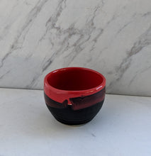Load image into Gallery viewer, 6oz small bowl with matte black and red glaze dripping down rim
