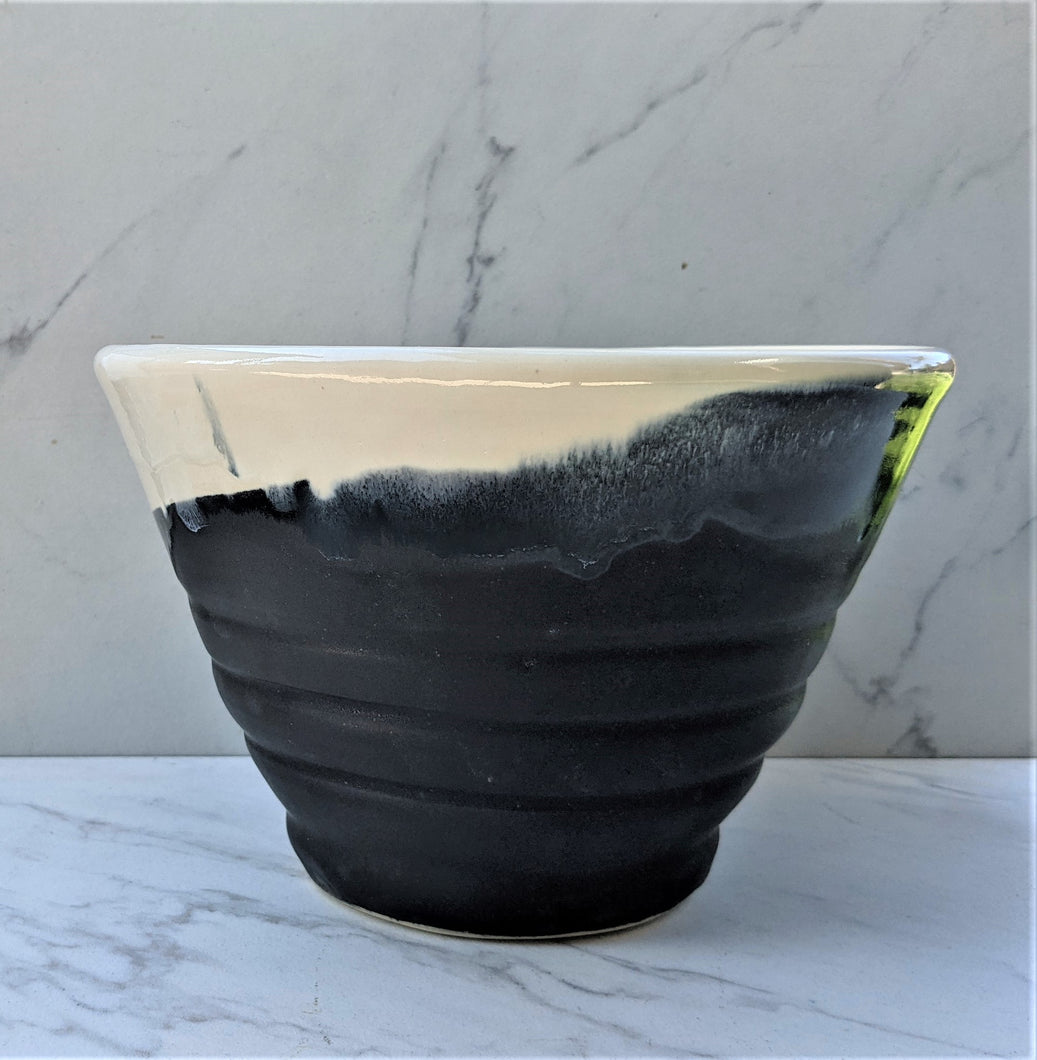 Wide Serving or Decor Bowl with a Matte Black Base and a White Glazed Inside and Lip
