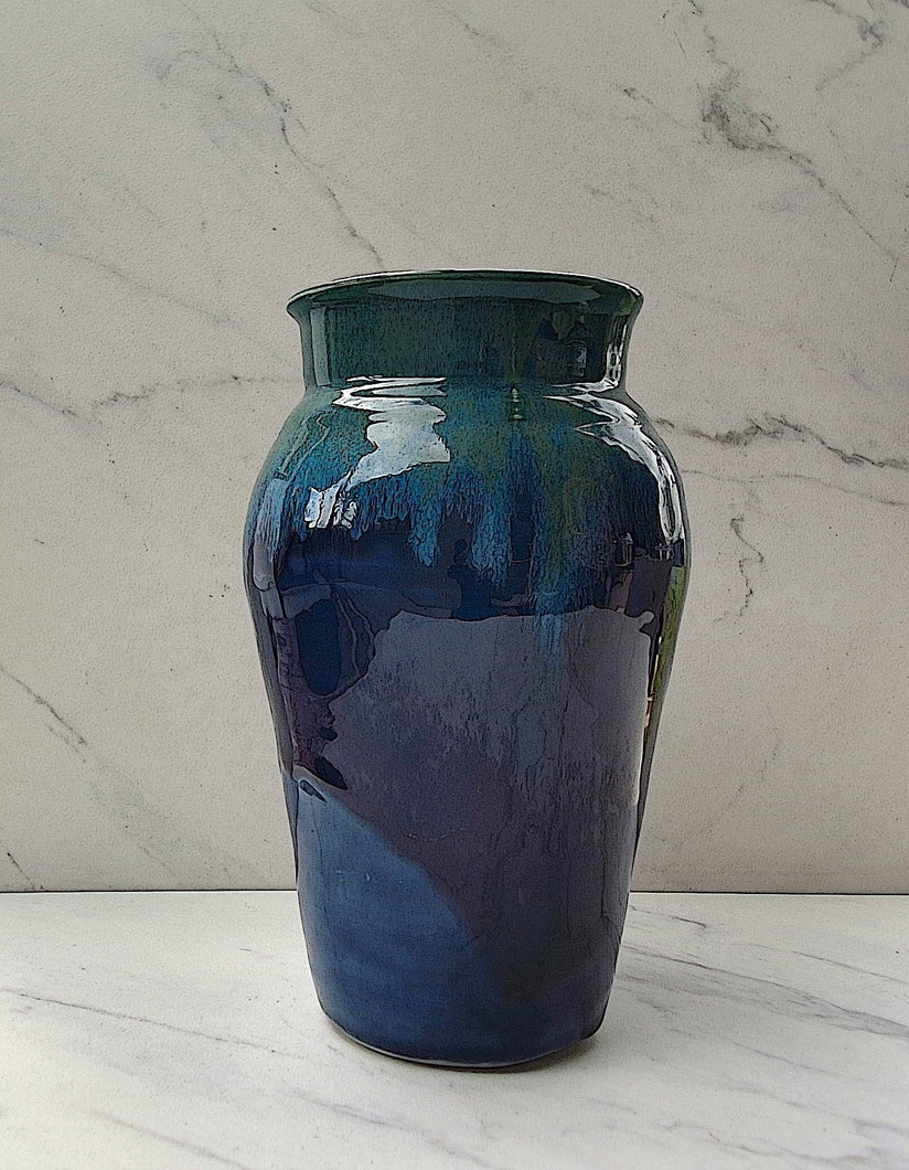 Medium Vase with Royal Blue Base and a Glazed Teal Middle and Lip
