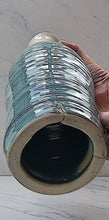 Load image into Gallery viewer, Narrow Neck Large Vase with a Robin&#39;s Egg Blue Base and Glazed White Neck with a Hole in Bottom and Two Small Cracks on Either Side of Bottom
