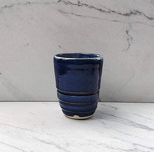 Load image into Gallery viewer, The outside of the tumbler has a royal blue glaze with a white glazed inside.
