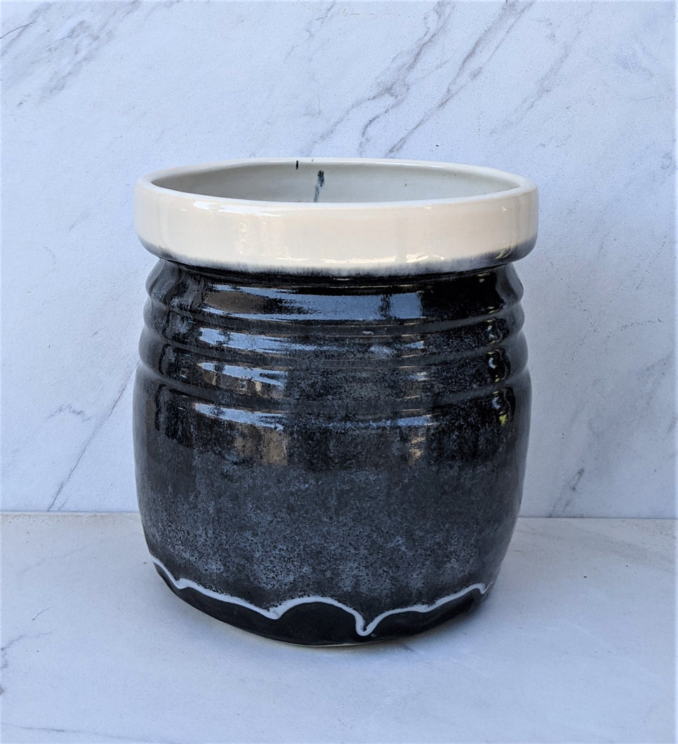 Living Beyond the Label Black Medium Pot with Glazed White Lip