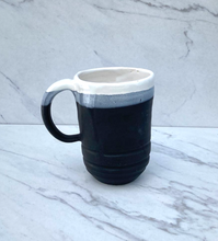 Load image into Gallery viewer, Matte black mug with gray stripe and white lip and interior
