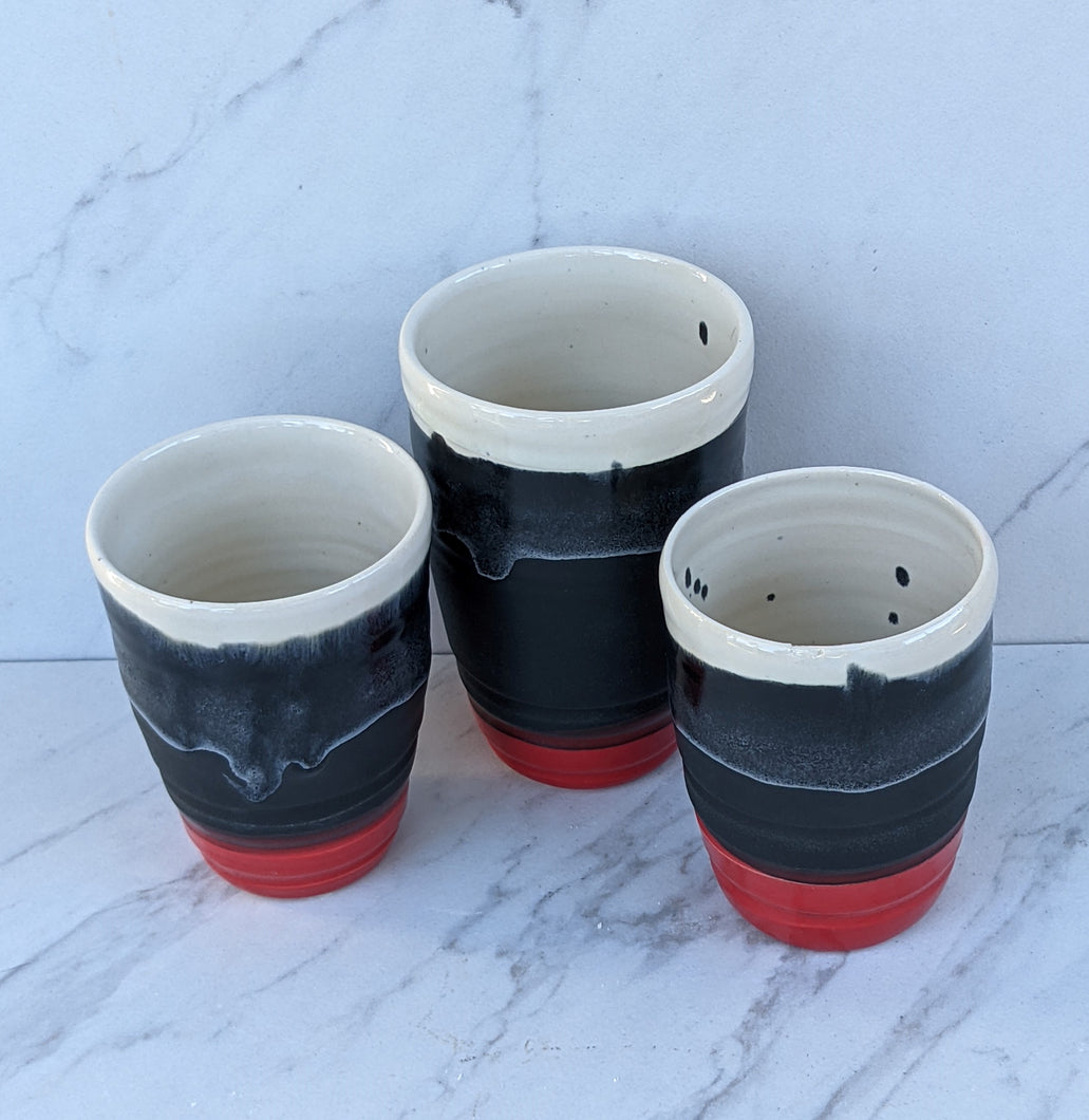 Large and Small Red, white, and black striped See Me Cane Tumblers